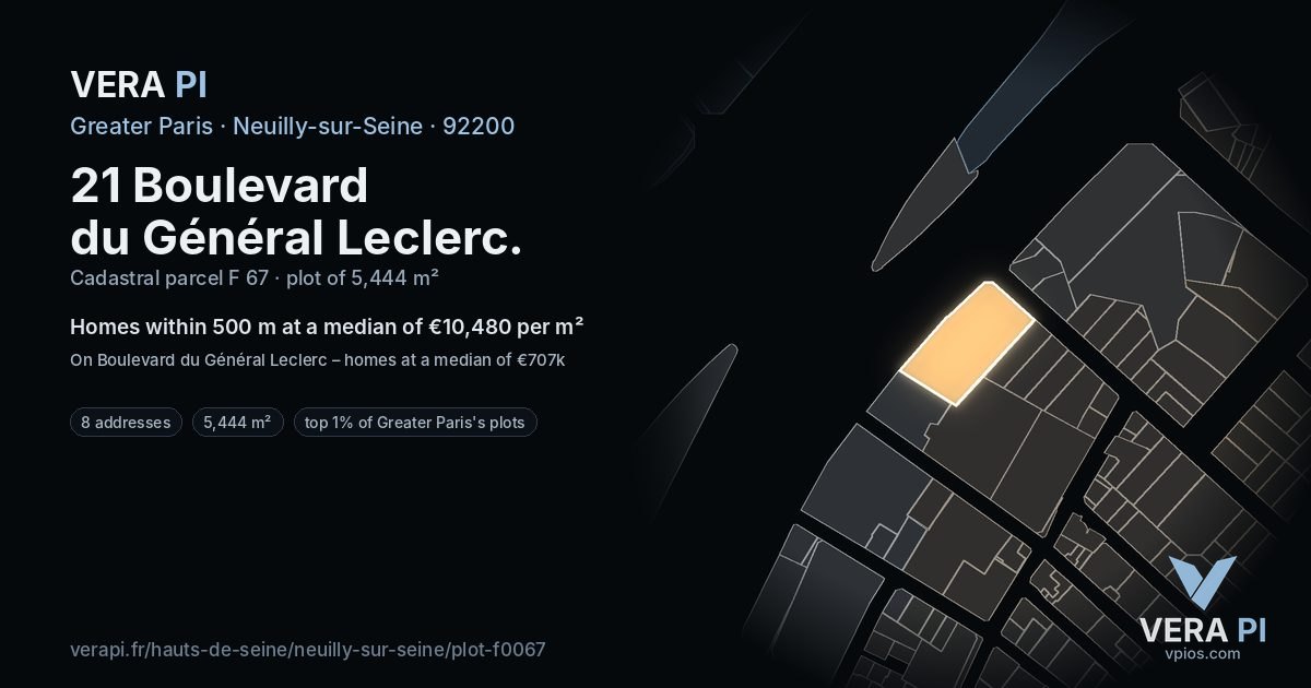 21 Boulevard du Général Leclerc, Neuilly-sur-Seine at night – the plot lit, the parcels around coloured by the prices near them