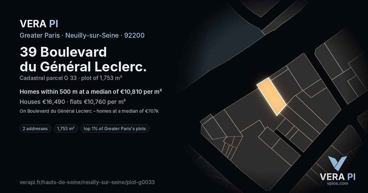 39 Boulevard du Général Leclerc, Neuilly-sur-Seine at night – the plot lit, the parcels around coloured by the prices near them