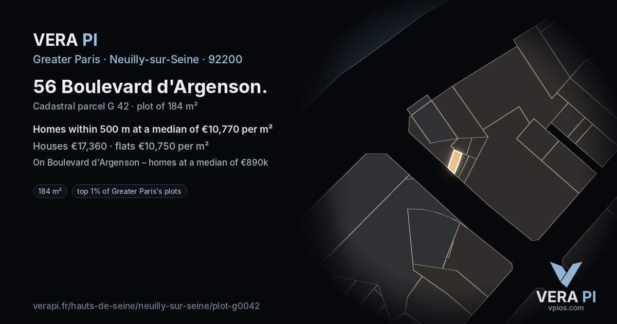 56 Boulevard d'Argenson, Neuilly-sur-Seine at night – the plot lit, the parcels around coloured by the prices near them