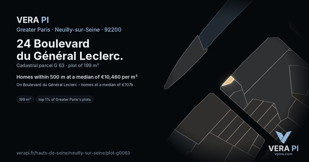 24 Boulevard du Général Leclerc, Neuilly-sur-Seine at night – the plot lit, the parcels around coloured by the prices near them
