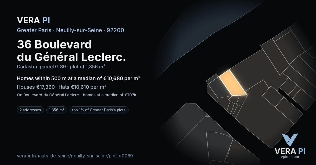 36 Boulevard du Général Leclerc, Neuilly-sur-Seine at night – the plot lit, the parcels around coloured by the prices near them