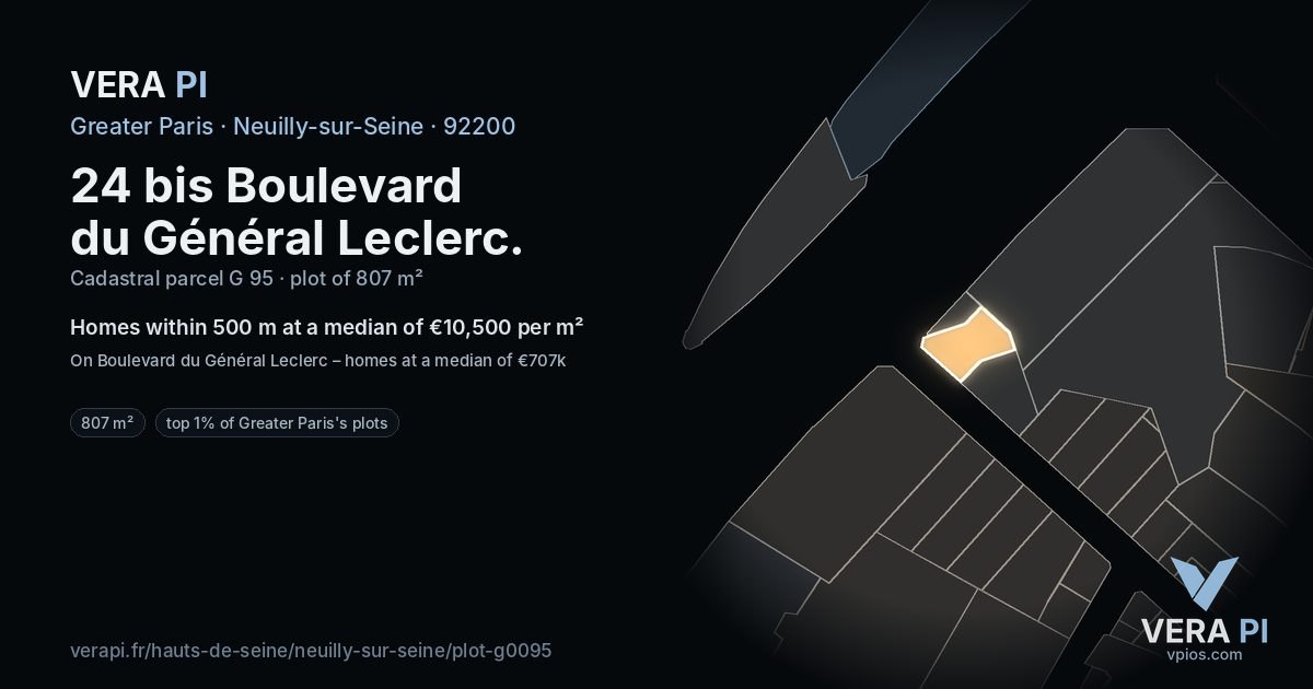 24 bis Boulevard du Général Leclerc, Neuilly-sur-Seine at night – the plot lit, the parcels around coloured by the prices near them