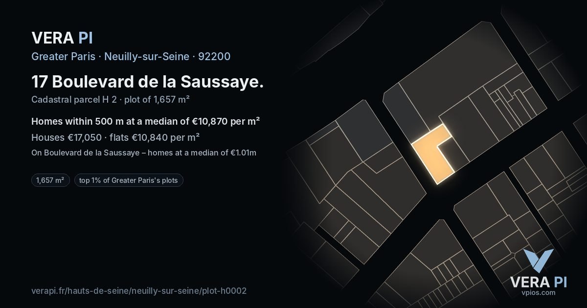 17 Boulevard de la Saussaye, Neuilly-sur-Seine at night – the plot lit, the parcels around coloured by the prices near them