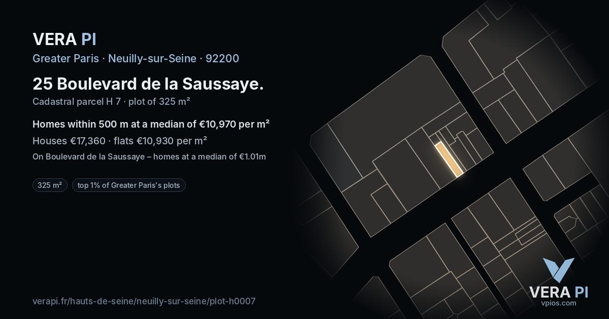 25 Boulevard de la Saussaye, Neuilly-sur-Seine at night – the plot lit, the parcels around coloured by the prices near them