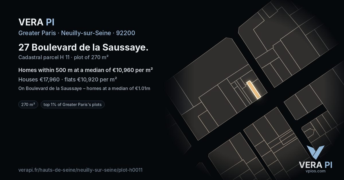 27 Boulevard de la Saussaye, Neuilly-sur-Seine at night – the plot lit, the parcels around coloured by the prices near them