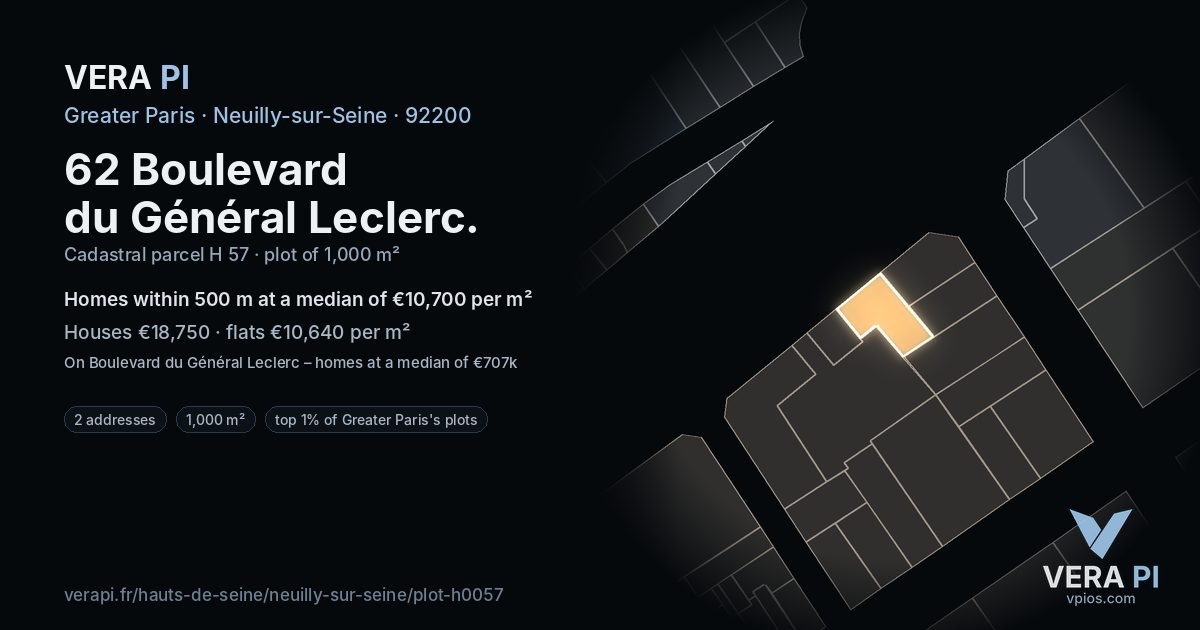 62 Boulevard du Général Leclerc, Neuilly-sur-Seine at night – the plot lit, the parcels around coloured by the prices near them