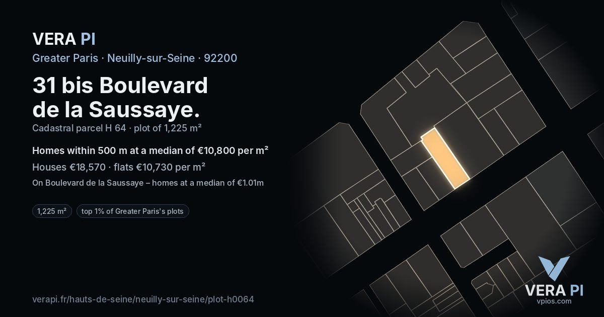 31 bis Boulevard de la Saussaye, Neuilly-sur-Seine at night – the plot lit, the parcels around coloured by the prices near them