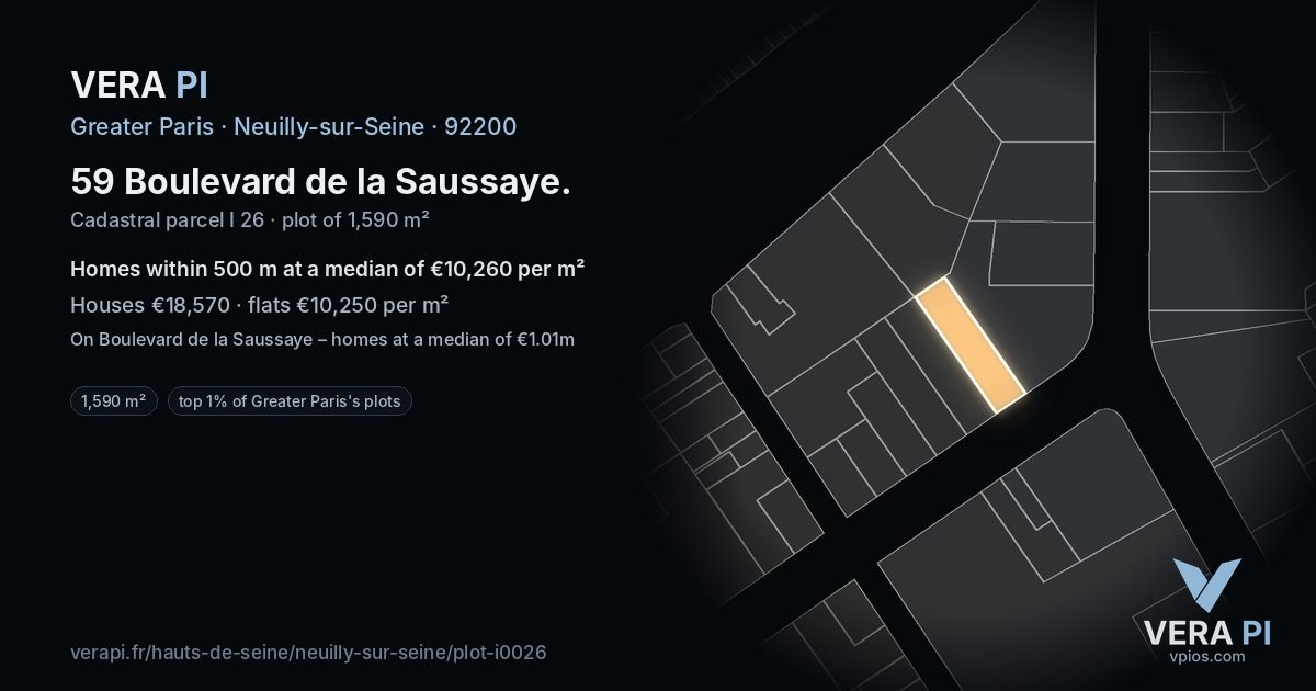 59 Boulevard de la Saussaye, Neuilly-sur-Seine at night – the plot lit, the parcels around coloured by the prices near them