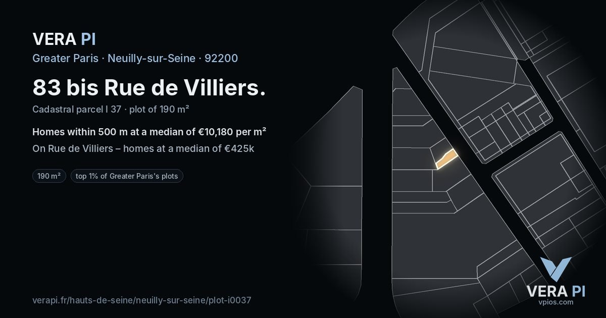 83 bis Rue de Villiers, Neuilly-sur-Seine at night – the plot lit, the parcels around coloured by the prices near them