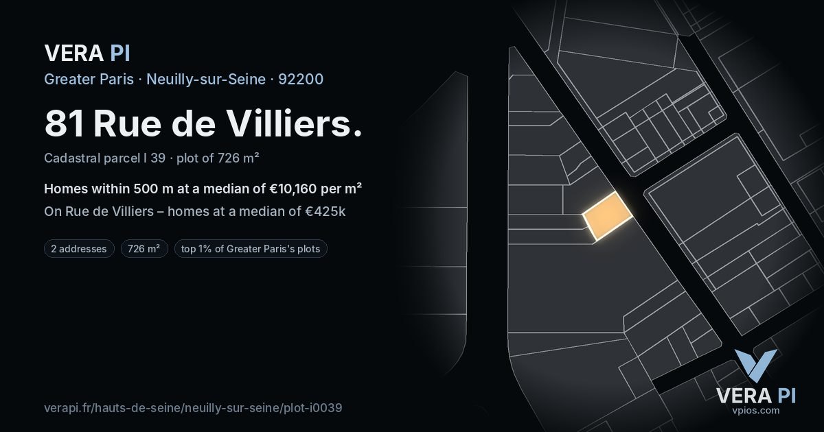 81 Rue de Villiers, Neuilly-sur-Seine at night – the plot lit, the parcels around coloured by the prices near them