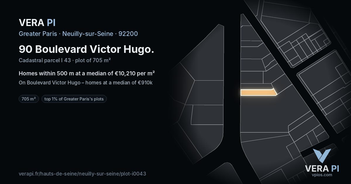 90 Boulevard Victor Hugo, Neuilly-sur-Seine at night – the plot lit, the parcels around coloured by the prices near them