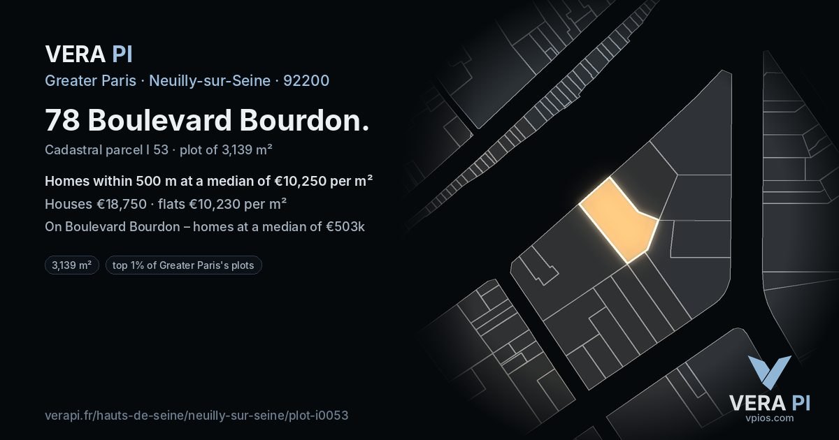 78 Boulevard Bourdon, Neuilly-sur-Seine at night – the plot lit, the parcels around coloured by the prices near them