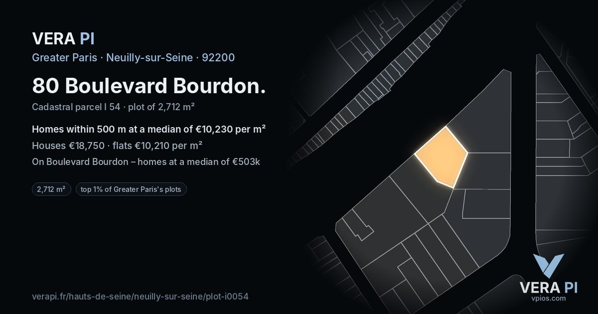 80 Boulevard Bourdon, Neuilly-sur-Seine at night – the plot lit, the parcels around coloured by the prices near them