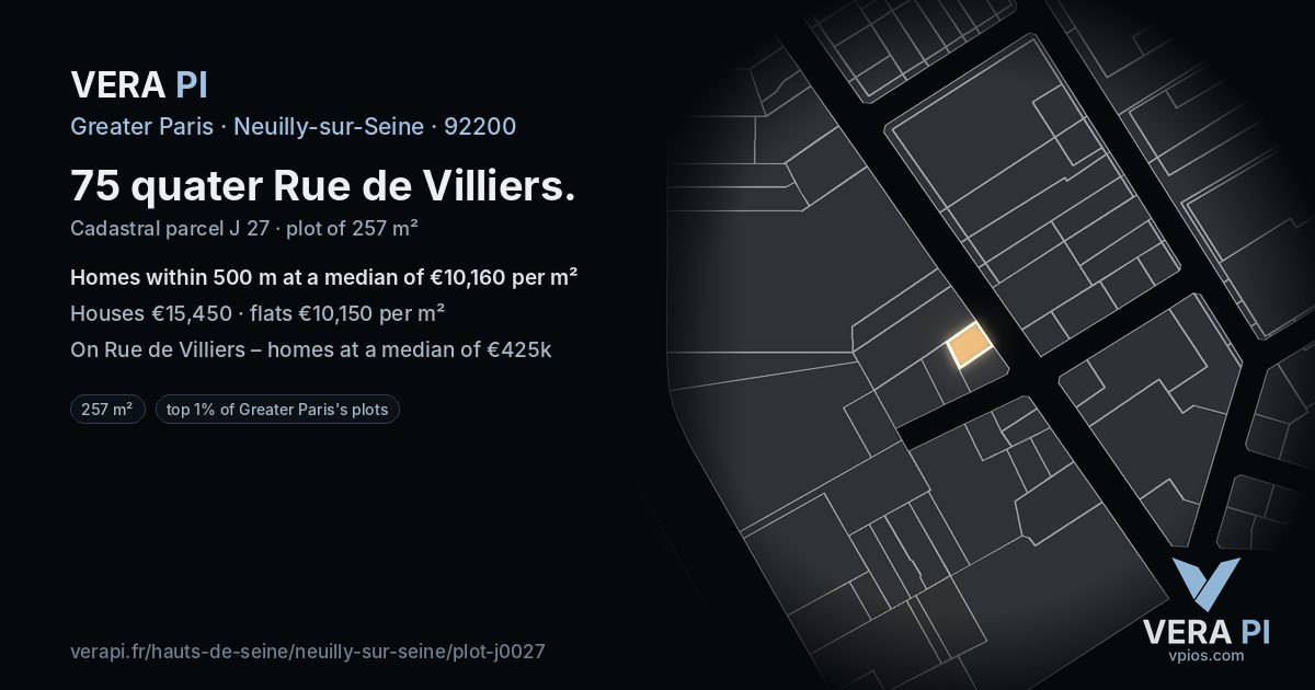 75 quater Rue de Villiers, Neuilly-sur-Seine at night – the plot lit, the parcels around coloured by the prices near them
