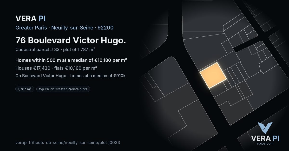 76 Boulevard Victor Hugo, Neuilly-sur-Seine at night – the plot lit, the parcels around coloured by the prices near them