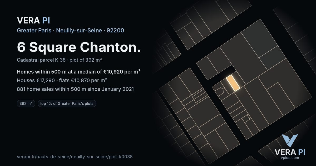 6 Square Chanton, Neuilly-sur-Seine at night – the plot lit, the parcels around coloured by the prices near them