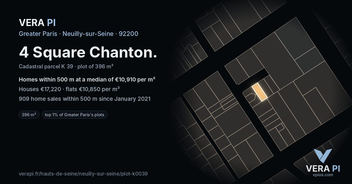 4 Square Chanton, Neuilly-sur-Seine at night – the plot lit, the parcels around coloured by the prices near them