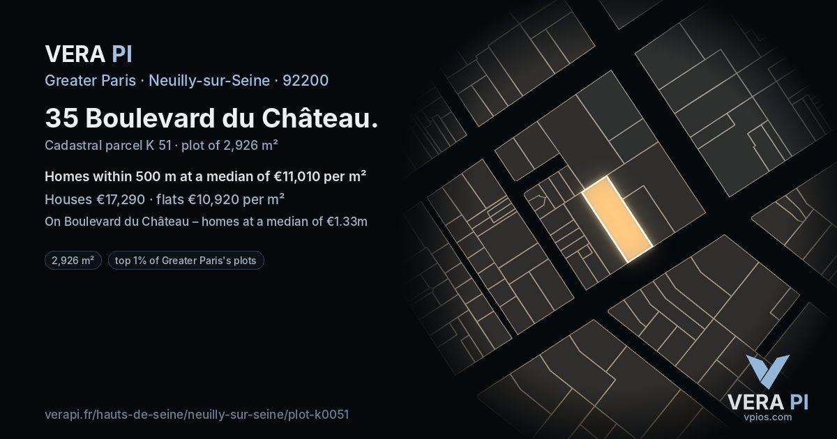 35 Boulevard du Château, Neuilly-sur-Seine at night – the plot lit, the parcels around coloured by the prices near them