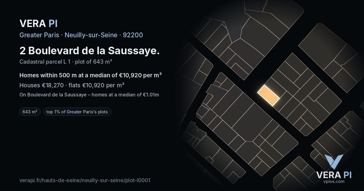 2 Boulevard de la Saussaye, Neuilly-sur-Seine at night – the plot lit, the parcels around coloured by the prices near them
