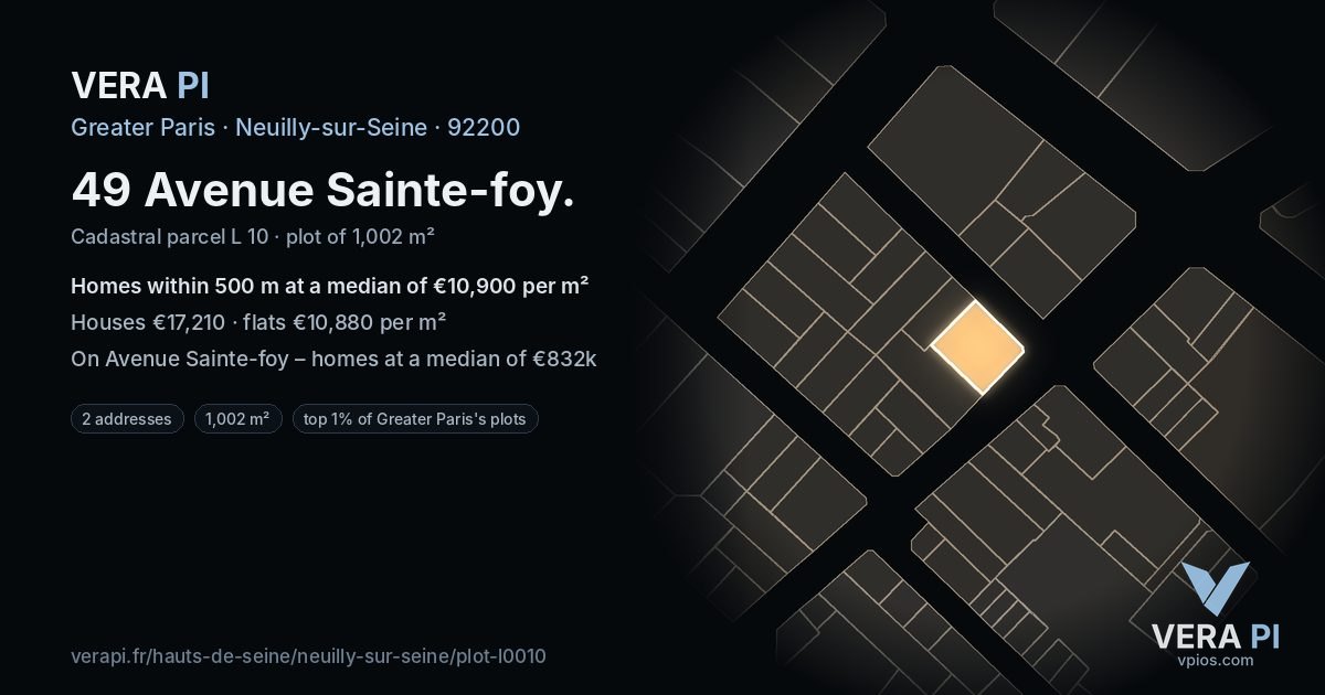 49 Avenue Sainte-foy, Neuilly-sur-Seine at night – the plot lit, the parcels around coloured by the prices near them
