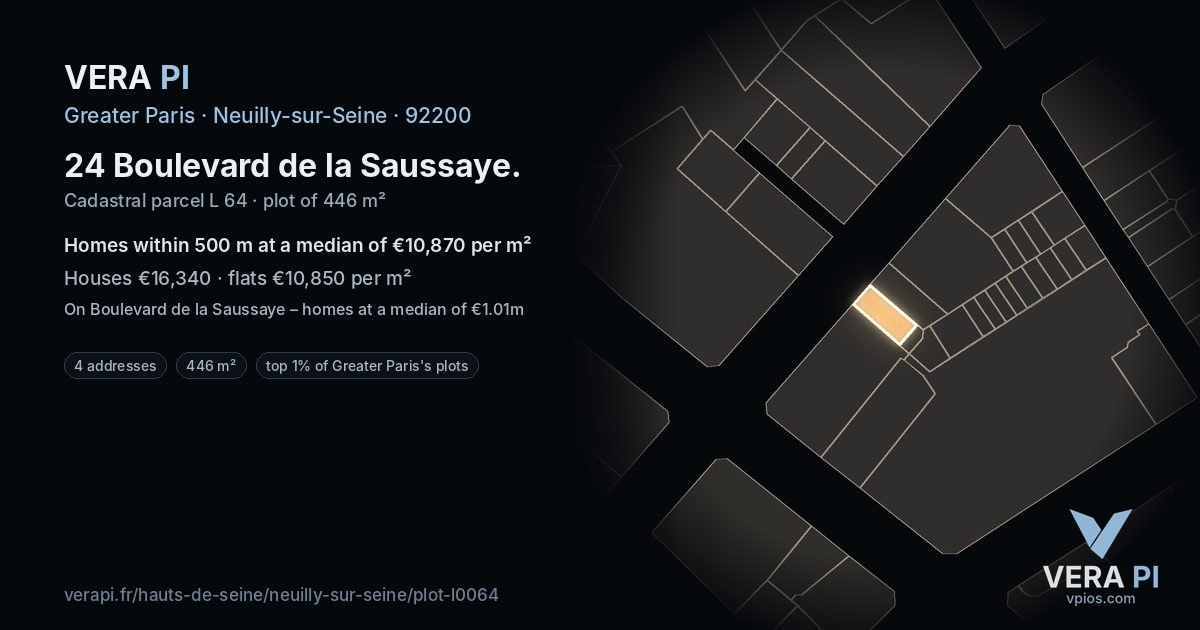 24 Boulevard de la Saussaye, Neuilly-sur-Seine at night – the plot lit, the parcels around coloured by the prices near them
