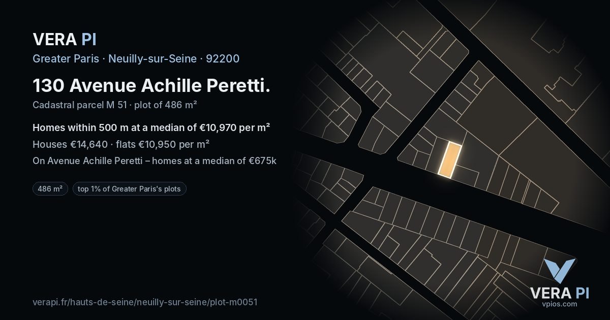 130 Avenue Achille Peretti, Neuilly-sur-Seine at night – the plot lit, the parcels around coloured by the prices near them