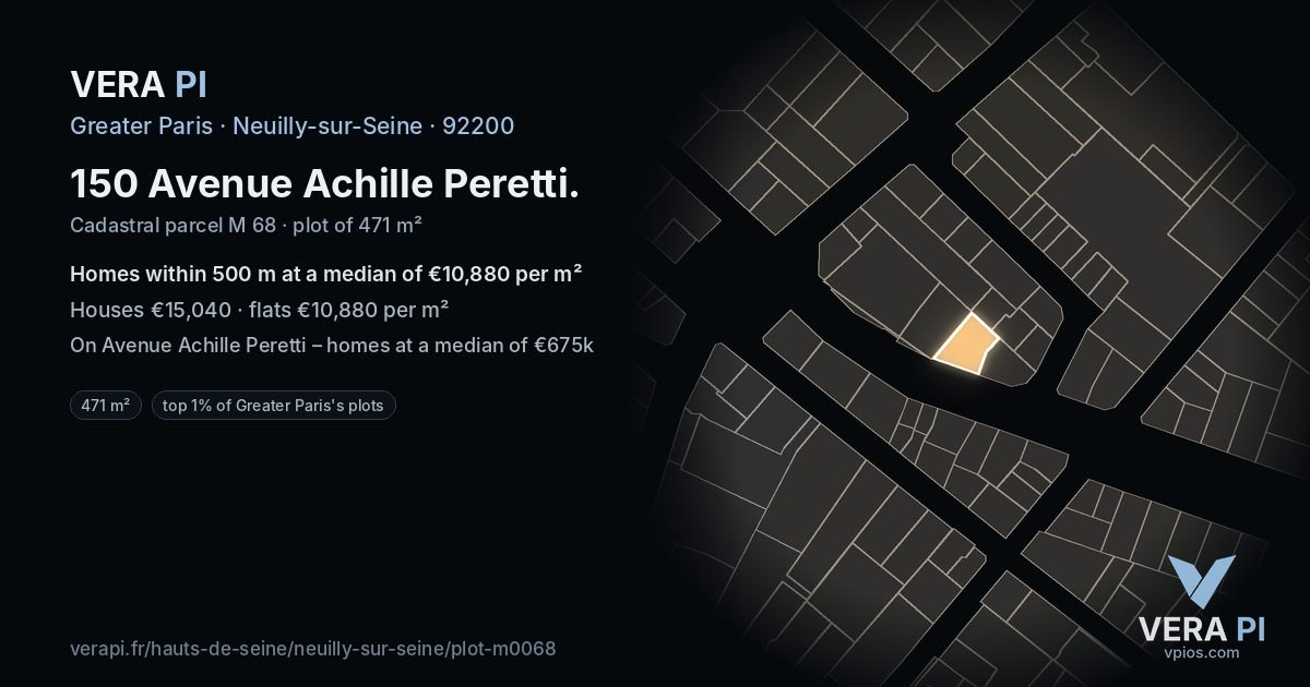 150 Avenue Achille Peretti, Neuilly-sur-Seine at night – the plot lit, the parcels around coloured by the prices near them