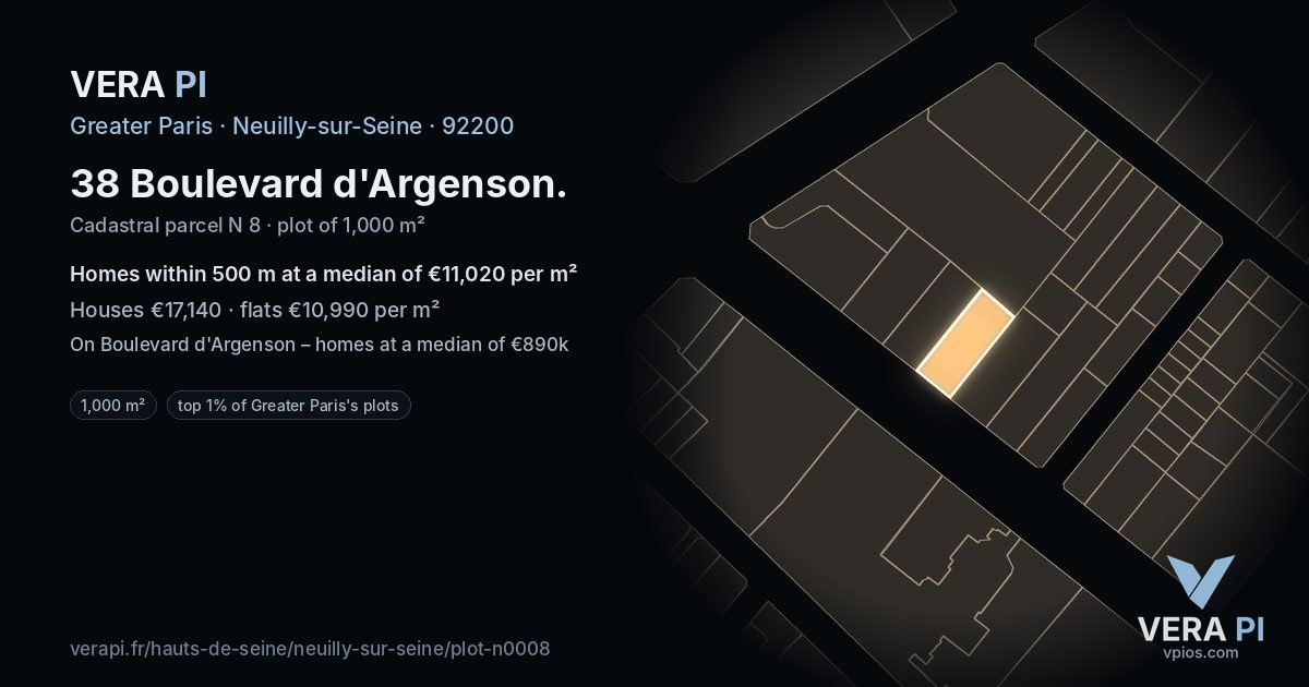 38 Boulevard d'Argenson, Neuilly-sur-Seine at night – the plot lit, the parcels around coloured by the prices near them