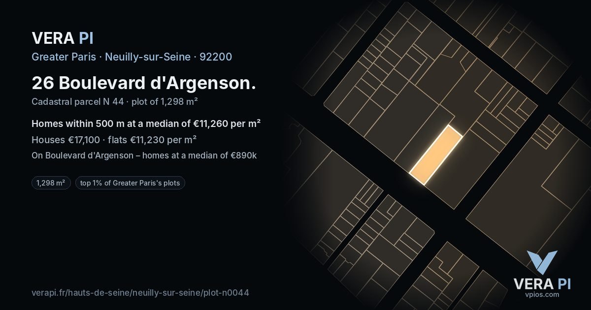 26 Boulevard d'Argenson, Neuilly-sur-Seine at night – the plot lit, the parcels around coloured by the prices near them