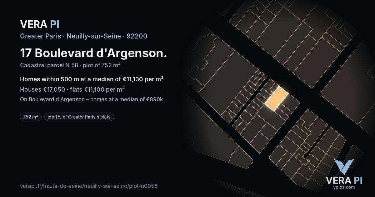 17 Boulevard d'Argenson, Neuilly-sur-Seine at night – the plot lit, the parcels around coloured by the prices near them