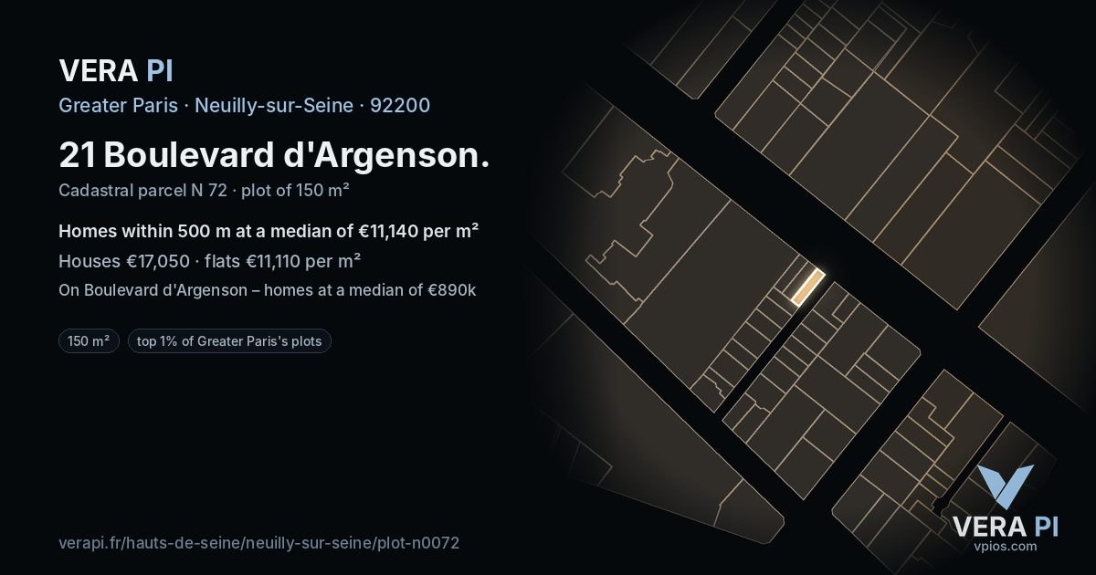 21 Boulevard d'Argenson, Neuilly-sur-Seine at night – the plot lit, the parcels around coloured by the prices near them
