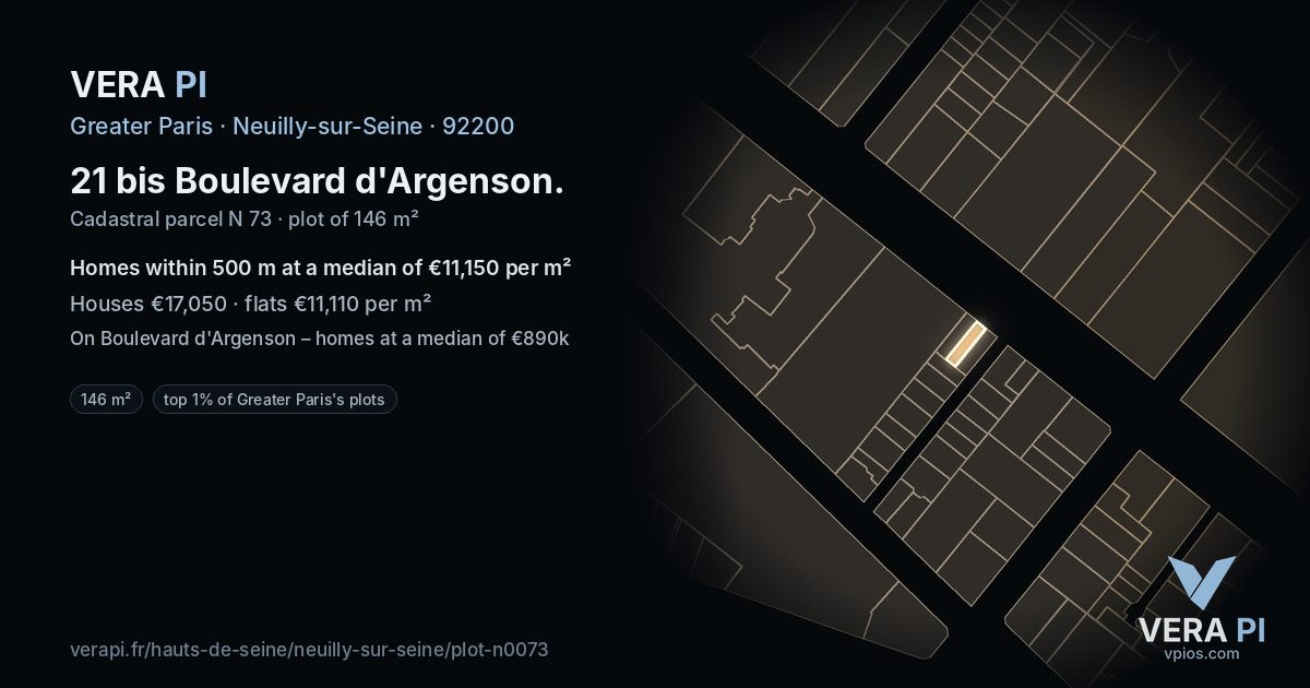21 bis Boulevard d'Argenson, Neuilly-sur-Seine at night – the plot lit, the parcels around coloured by the prices near them