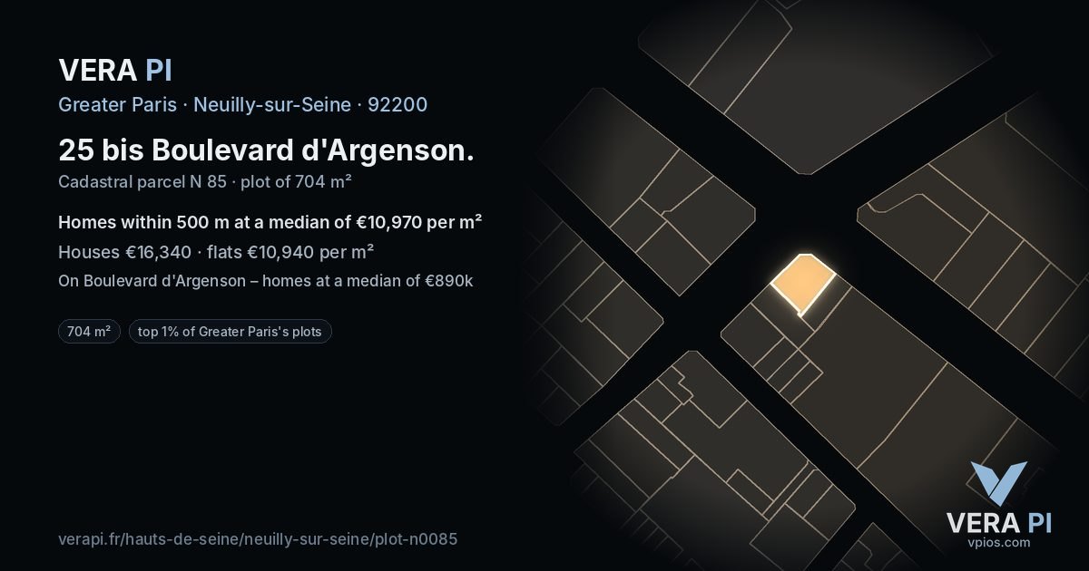 25 bis Boulevard d'Argenson, Neuilly-sur-Seine at night – the plot lit, the parcels around coloured by the prices near them