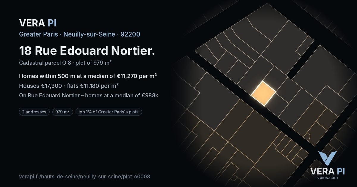 18 Rue Edouard Nortier, Neuilly-sur-Seine at night – the plot lit, the parcels around coloured by the prices near them