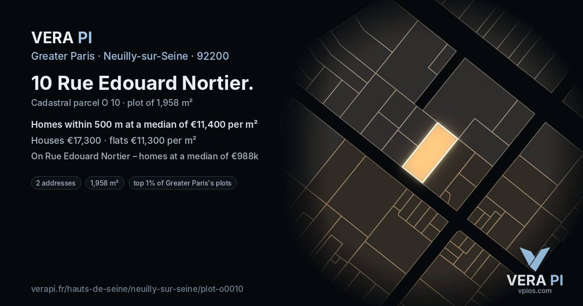 10 Rue Edouard Nortier, Neuilly-sur-Seine at night – the plot lit, the parcels around coloured by the prices near them