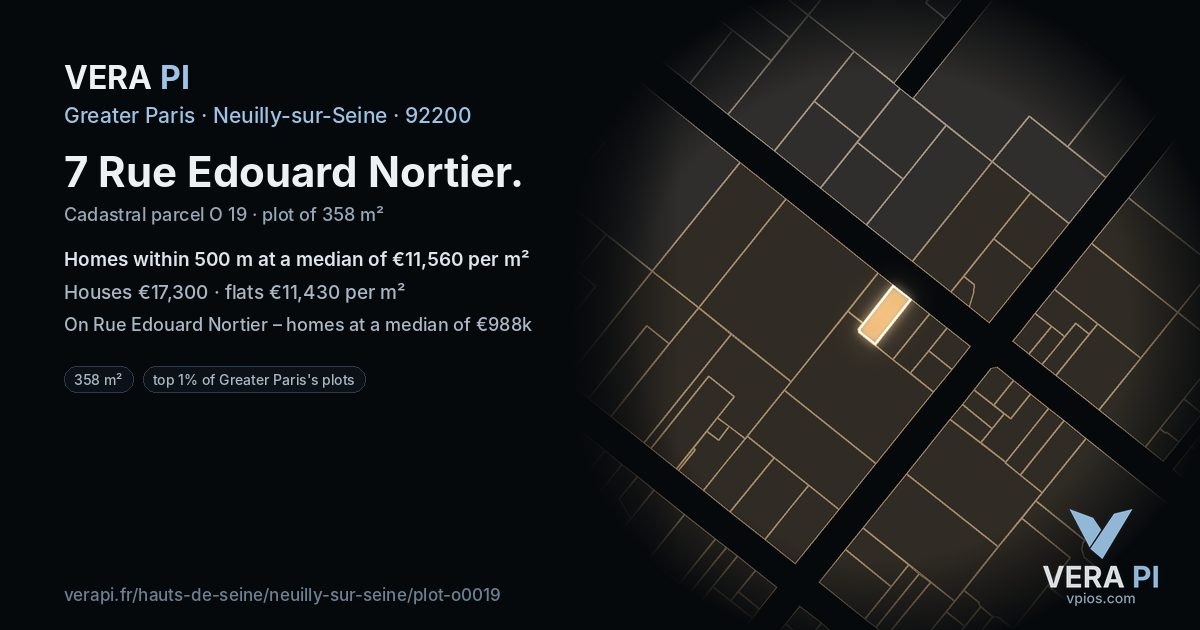 7 Rue Edouard Nortier, Neuilly-sur-Seine at night – the plot lit, the parcels around coloured by the prices near them