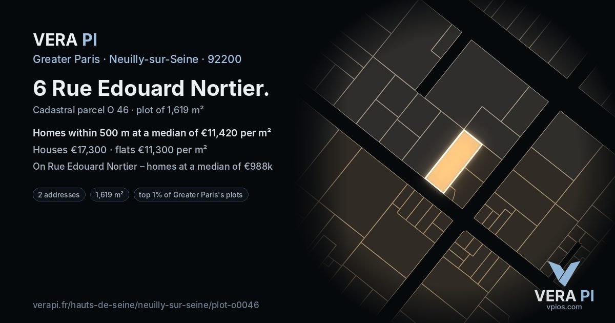 6 Rue Edouard Nortier, Neuilly-sur-Seine at night – the plot lit, the parcels around coloured by the prices near them