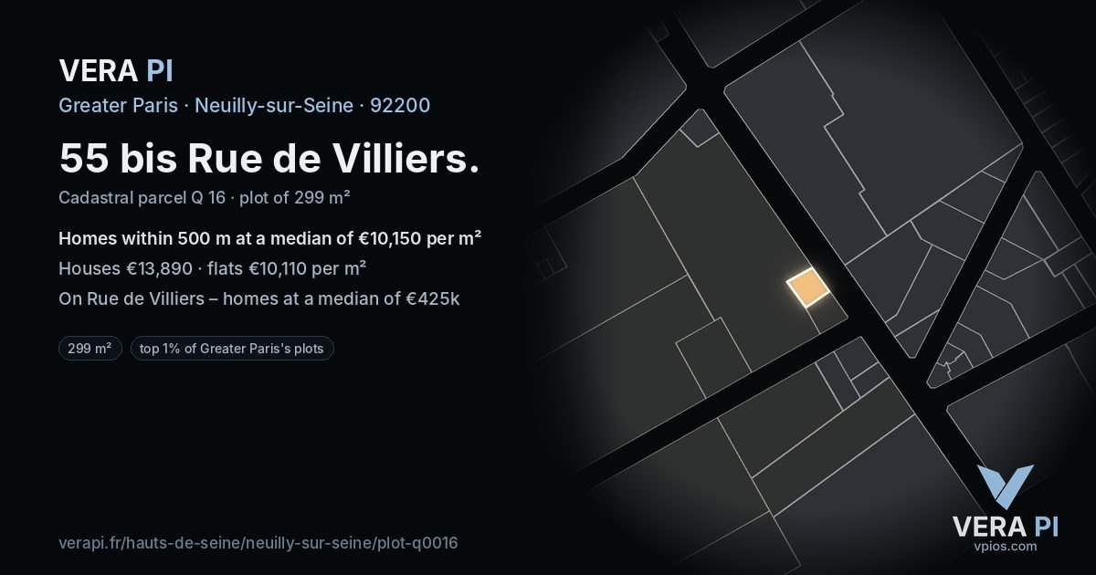 55 bis Rue de Villiers, Neuilly-sur-Seine at night – the plot lit, the parcels around coloured by the prices near them