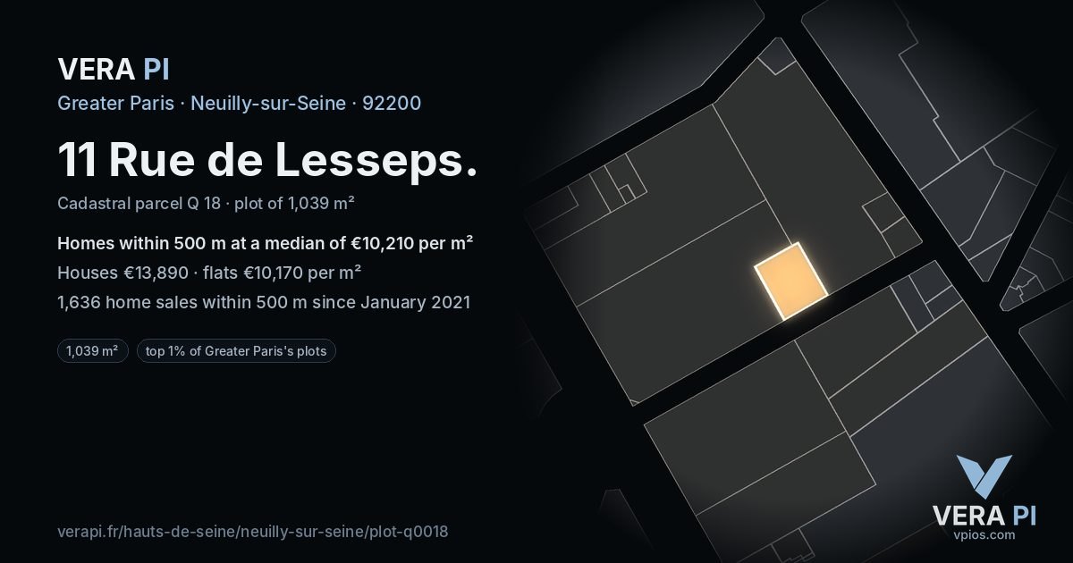 11 Rue de Lesseps, Neuilly-sur-Seine at night – the plot lit, the parcels around coloured by the prices near them