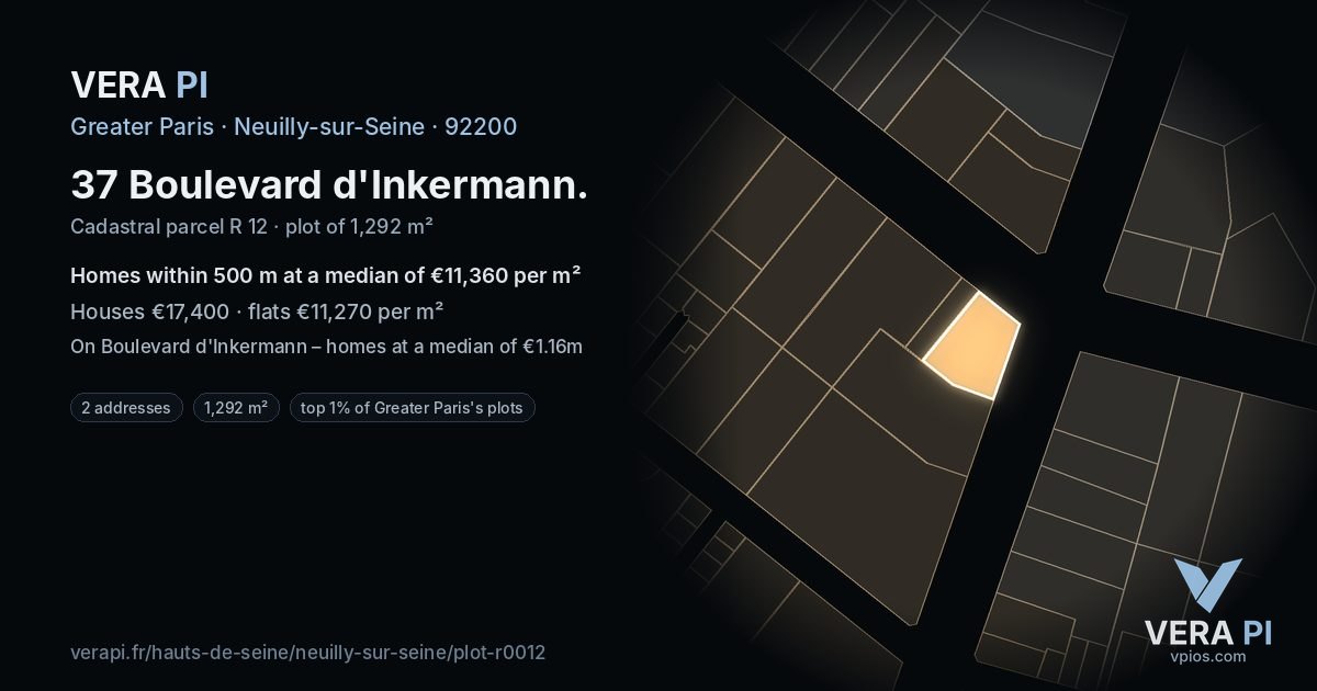 37 Boulevard d'Inkermann, Neuilly-sur-Seine at night – the plot lit, the parcels around coloured by the prices near them
