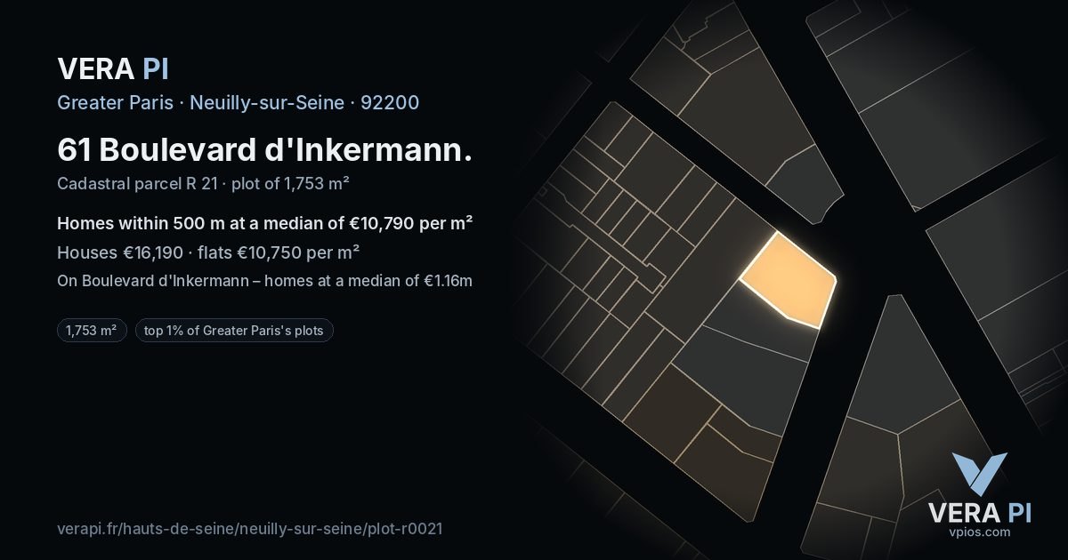 61 Boulevard d'Inkermann, Neuilly-sur-Seine at night – the plot lit, the parcels around coloured by the prices near them