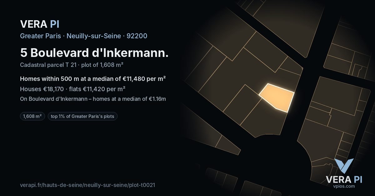 5 Boulevard d'Inkermann, Neuilly-sur-Seine at night – the plot lit, the parcels around coloured by the prices near them