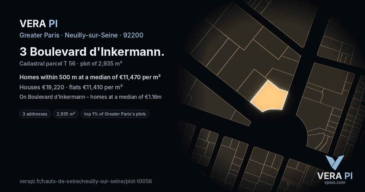 3 Boulevard d'Inkermann, Neuilly-sur-Seine at night – the plot lit, the parcels around coloured by the prices near them