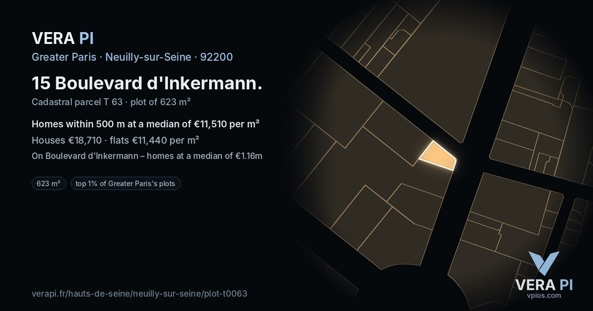 15 Boulevard d'Inkermann, Neuilly-sur-Seine at night – the plot lit, the parcels around coloured by the prices near them