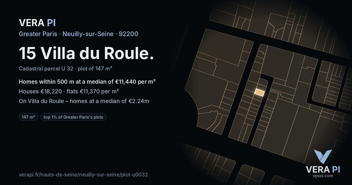 15 Villa du Roule, Neuilly-sur-Seine at night – the plot lit, the parcels around coloured by the prices near them