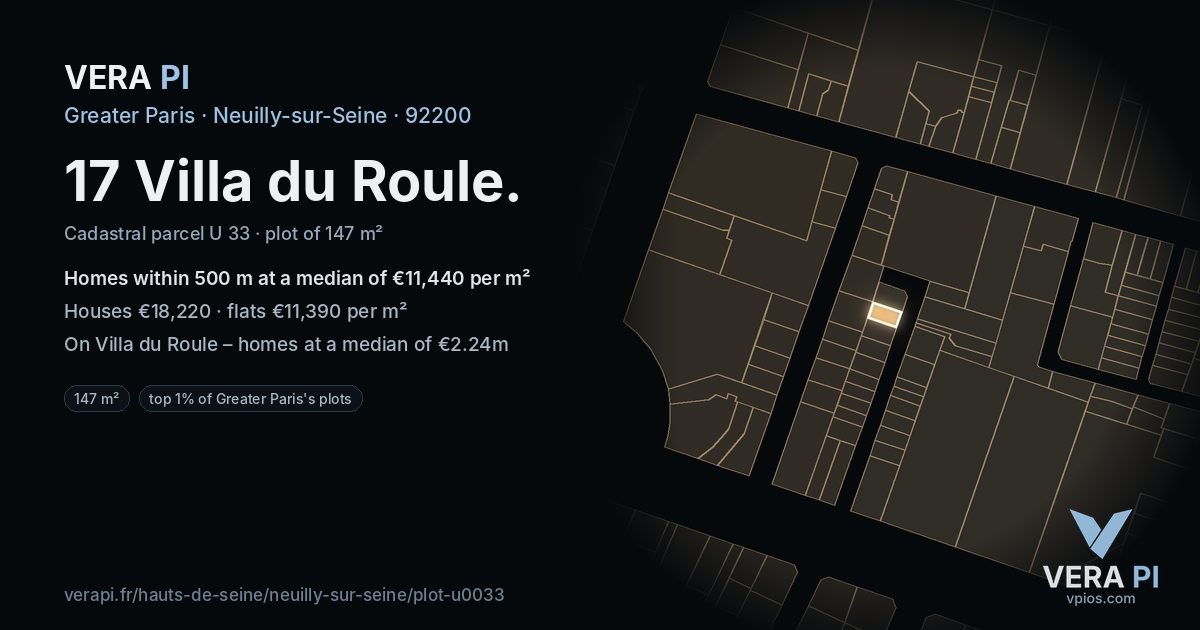 17 Villa du Roule, Neuilly-sur-Seine at night – the plot lit, the parcels around coloured by the prices near them