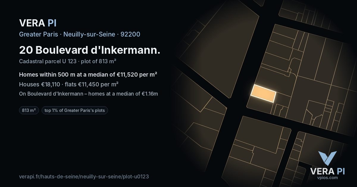 20 Boulevard d'Inkermann, Neuilly-sur-Seine at night – the plot lit, the parcels around coloured by the prices near them