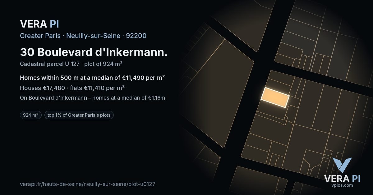 30 Boulevard d'Inkermann, Neuilly-sur-Seine at night – the plot lit, the parcels around coloured by the prices near them