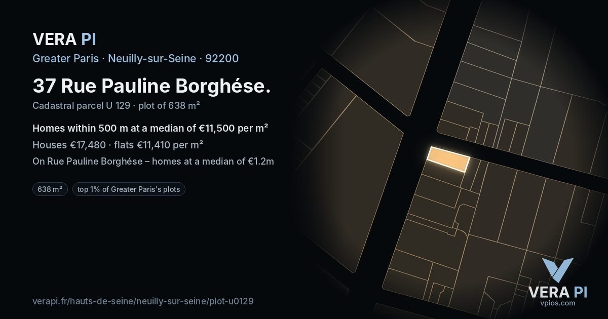 37 Rue Pauline Borghése, Neuilly-sur-Seine at night – the plot lit, the parcels around coloured by the prices near them