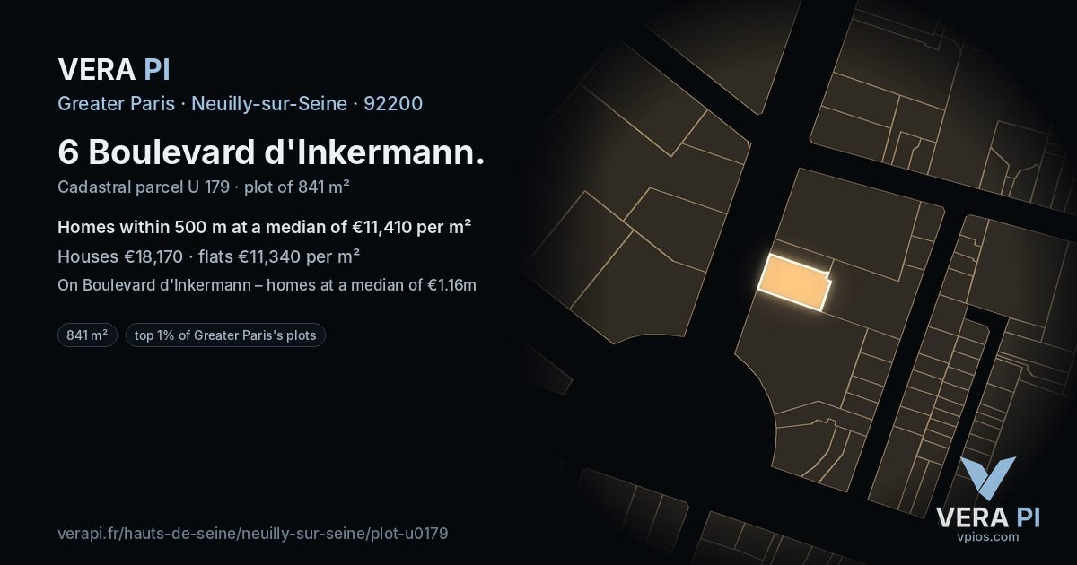 6 Boulevard d'Inkermann, Neuilly-sur-Seine at night – the plot lit, the parcels around coloured by the prices near them